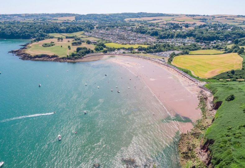 Aerial shot of Broadsands Beach in Devon