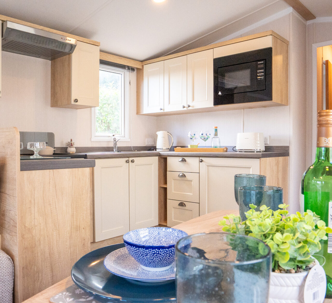 Swift Burgundy Caravan kitchen