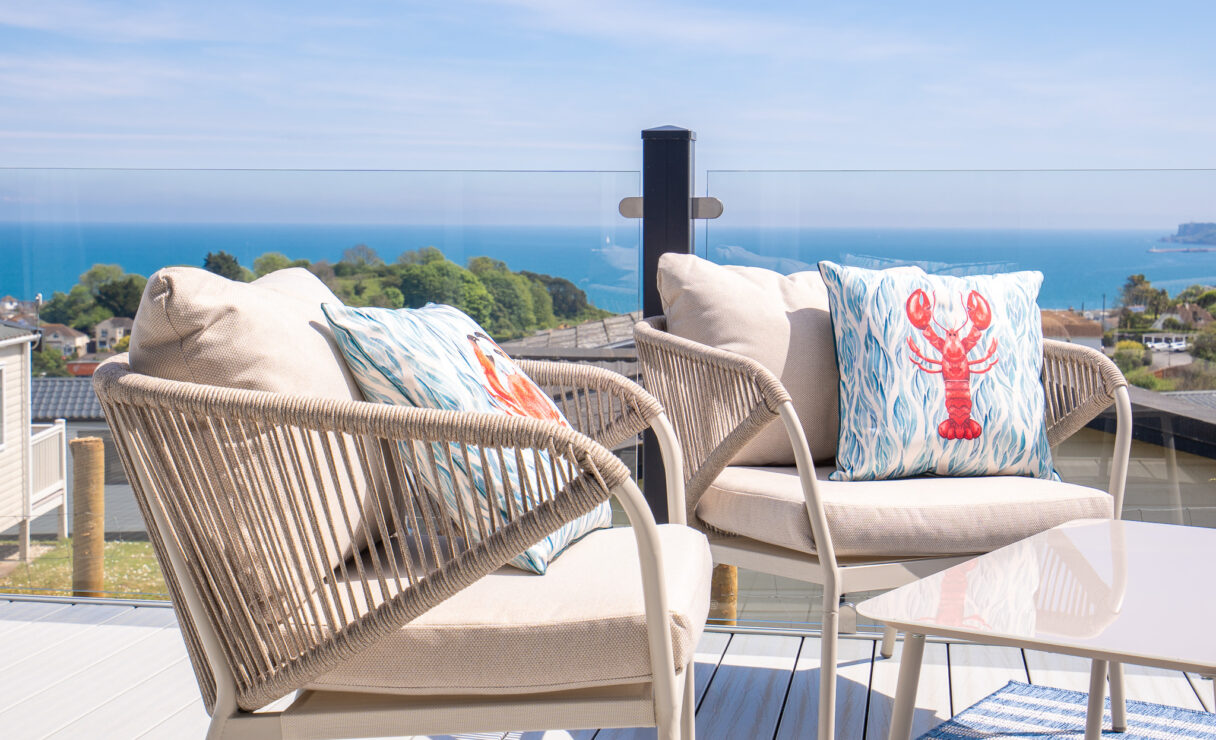 Victory View Lodge decking with sea view