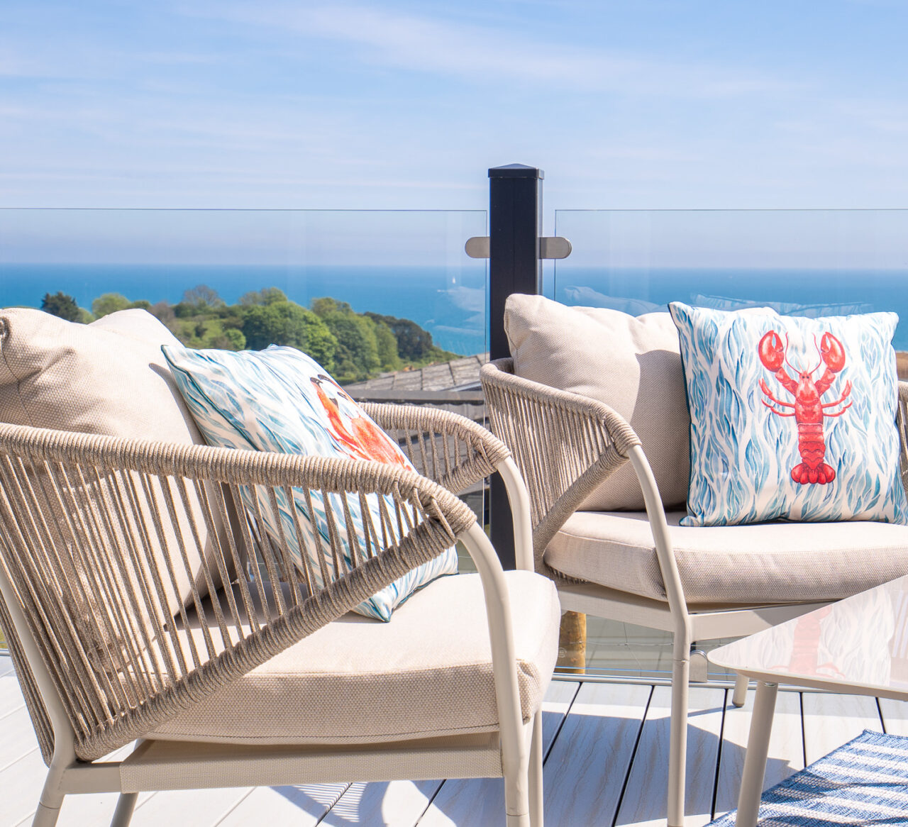 Victory View Lodge decking with sea view
