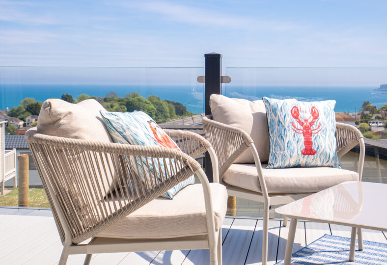 Victory View Lodge decking with sea view