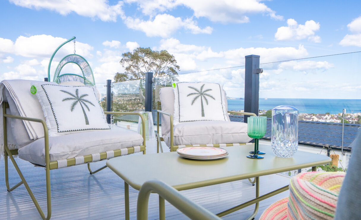 Regal Harbour luxury lodge decking with outdoor furniture