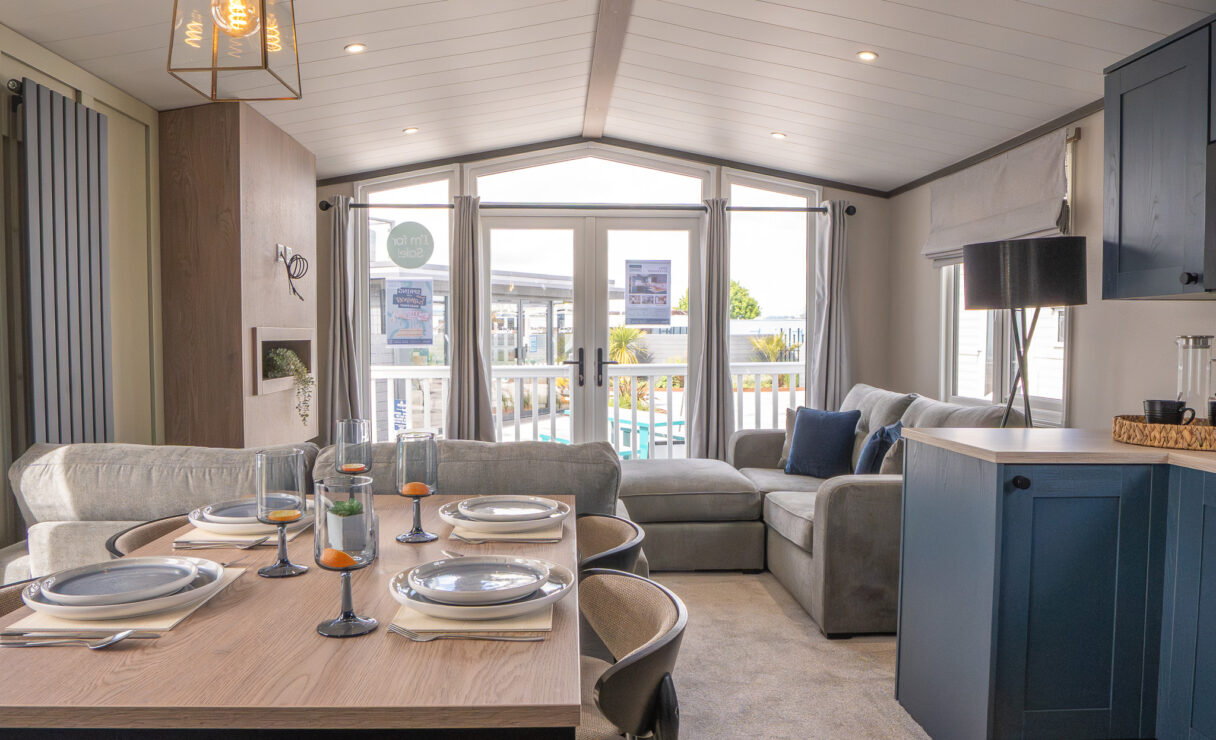 Victory Riverwood static caravan dining and living area