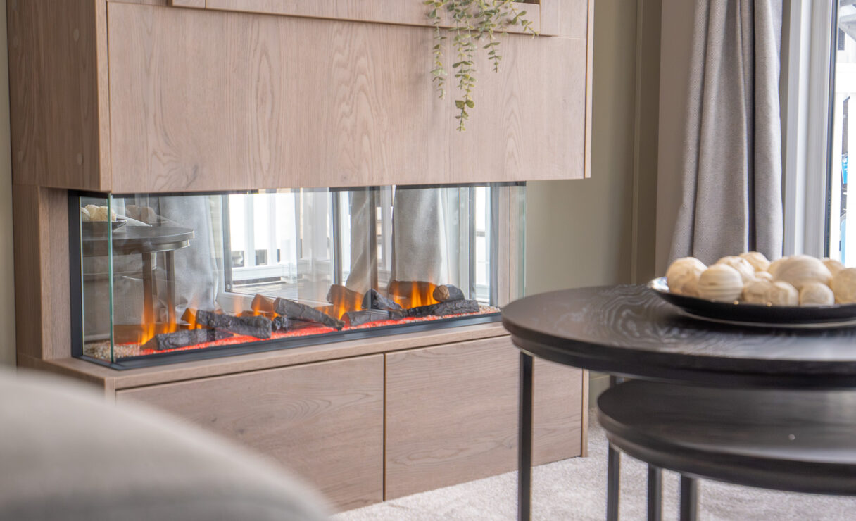 Victory Riverwood static caravan fireplace