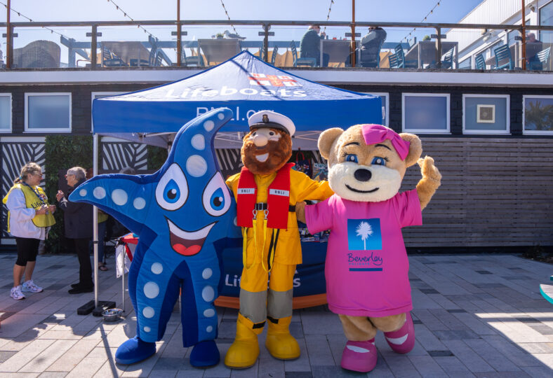 RNLI Charity of the Year. Mascots Stormy Stan with Beverley Bear and Sandy Starfish