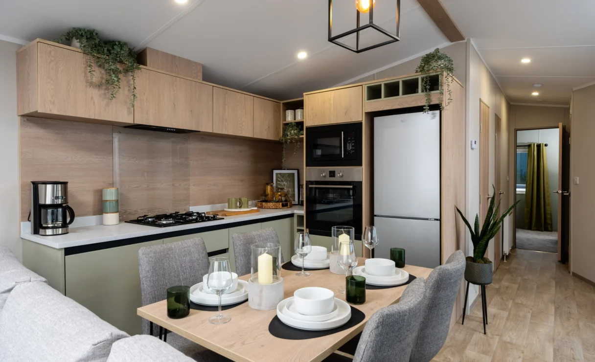 Victory Arlington static caravan dining and kitchen